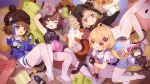  absurdres bare_arms blonde_hair blue_eyes brown_hair character_request copyright_request feet highres long_hair looking_at_viewer no_shoes one_eye_closed open_mouth pantyhose red_eyes short_hair socks soles thighhighs tsubasa_tsubasa twintails white_legwear yellow_eyes 