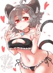  &lt;3 absurd_res ahoge animal_humanoid big_breasts blush breasts cleavage cleavage_cutout clothed clothing double_v_sign female gesture grey_hair hair hi_res humanoid jewelry mammal mammal_humanoid mouse_humanoid murid murid_humanoid murine murine_humanoid navel nazrin necklace red_eyes rodent rodent_humanoid sabitare short_hair solo swimwear touhou v_sign video_games 
