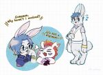  anthro anthrofied bandai_namco blue_hair blush claws digimon digimon_(species) digitigrade duo english_text eyewear glasses gomamon hair joe_kido lagomorph lanllan leporid male mammal rabbit red_hair text 