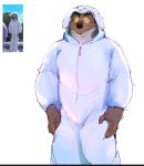 2021 3d_(artwork) annoyed anthro black_eyebrows black_nose brown_body brown_fur canid canine canis cheek_tuft claws digital_media_(artwork) digital_painting_(artwork) eyebrows facial_tuft fur male mammal mr._wolf_(the_bad_guys) onesie reowoof solo the_bad_guys tuft white_body white_fur white_onesie wolf yellow_eyes 