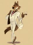 2021 absurd_res anthro bennycartoonist brown_body brown_fur canid canine canis clothing digital_media_(artwork) dreamworks fur hi_res male mammal mr._wolf_(the_bad_guys) simple_background solo tan_body the_bad_guys topwear wolf yellow_eyes 