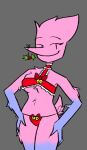  addison_(deltarune) bell bikini blue_body christmas clothed clothing darkner deltarune female grey_background hands_on_hips holidays holly_(plant) humanoid looking_at_viewer pink_body plant rhinestonetits simple_background skimpy smile solo standing swimwear undertale_(series) video_games 