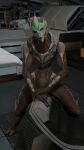  absurd_res alien bedroom blue_tongue bodypaint covering covering_crotch face_paint female green_eyes hi_res inside looking_at_viewer mass_effect nude on_chair scoota solo spacecraft standing tongue tongue_out turian valenea_oroso vehicle video_games 