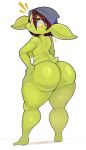  beanie_hat big_butt big_ears butt female goblin green_body green_skin hi_res human humanoid looking_at_viewer looking_back mammal ringy short_stack smug_grin smugbinch solo yellow_eyes 