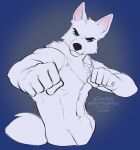  2021 5_fingers alpha_channel anthro blue_eyes canid canine clothed clothing digital_media_(artwork) fingers fur hi_res kittydee male mammal simple_background transparent_background white_body white_fur 