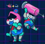  + abstract_background ambyu-lance clothing darkner deltarune hat headgear headwear holding_object humanoid jumping ketartdragon lancer_(deltarune) male multicolored_body signature smile solo standing syringe tongue tongue_out undertale_(series) video_games 