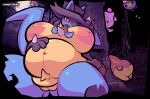  anthro areola belly beta_gible big_belly big_breasts breasts drifloon female forest fupa genitals looking_at_viewer lucario moon navel nintendo nipples overweight peachpunch11 plant pok&eacute;mon pok&eacute;mon_(species) pubes pussy rotom slightly_chubby solo_focus tree video_games 