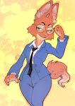  2021 adjusting_glasses anthro business_suit canid canine clothing diane_foxington dreamworks eyewear female fox glasses hi_res mammal smirkyfangz solo suit teeth the_bad_guys 