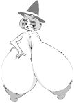  anthro big_breasts blush breasts cartoon_network clothing domestic_cat eyebrows eyelashes felid feline felis female fingers fur hair half-closed_eyes hat headgear headwear hi_res huge_breasts hyper hyper_breasts looking_aside mammal monochrome narrowed_eyes nipples sbshouseofpancakes short_hair summer_camp_island susie_(sci) thick_eyebrows witch_hat 