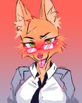  2021 absurd_res anthro breasts business_suit canid canine clothing demdoq diane_foxington dreamworks eyewear female fox glasses gradient_background hi_res inner_ear_fluff mammal simple_background solo suit the_bad_guys tongue tongue_out tuft 