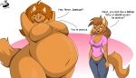  absurd_res anthro breasts chrisandcompany cleavage clothed clothing daryl_vecat dialogue domestic_cat duo felid feline felis female hi_res mammal neve_vecat overweight 