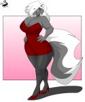  absurd_res anthro breasts chrisandcompany cleavage clothed clothing dress female hair hi_res high_heels kelsey_sienna mammal mephitid skunk solo 