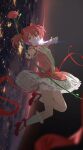  1girl bow_(weapon) breasts bubble_skirt choker darr1o floating flower full_body gloves highres horizon kaname_madoka kneehighs levitation looking_at_viewer magical_girl mahou_shoujo_madoka_magica pink_eyes pink_hair planet red_footwear ribbon rose short_hair short_twintails skirt small_breasts solo space twintails weapon white_gloves white_legwear 