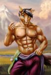  anthro background_sky bleakcat clothed clothing equid equine green_eyes horse humanoid male mammal muscular nipples pony solo tida 