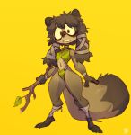  absurd_res ambiguous_gender anthro big_tail canid canine clothed clothing female foretbwat fur grey_body grey_fur hair hi_res leaf_clothing looking_at_viewer mammal messy_hair raccoon_dog skimpy solo stick tanuki tanuki_leaf thick_thighs wide_hips 