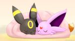  3_toes :3 ambiguous_gender bedding big_ears black_body black_ears black_fur black_nose blanket blush cheek_tuft digital_media_(artwork) dipstick_tail duo_focus eevee eeveelution espeon eyes_closed facial_tuft feet feral forehead_gem front_view fur group hi_res kemono kenikenikeke long_ears lying mammal markings monotone_body monotone_ears monotone_fur multicolored_body multicolored_ears multicolored_fur nintendo on_front orange_body orange_fur orange_tail paws pink_body pink_ears pink_fur pok&eacute;mon pok&eacute;mon_(species) purple_inner_ear quadruped ring_(marking) simple_background sleeping tail_markings tan_background tan_body tan_fur tan_tail toes tuft two_tone_body two_tone_ears two_tone_fur two_tone_tail umbreon uwu video_games yellow_body yellow_ears yellow_fur yellow_markings 