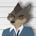  2021 anthro black_eyebrows black_nose blue_clothing blue_necktie blue_topwear brown_body brown_fur canid canine canis chart cheek_tuft clothing digital_drawing_(artwork) digital_media_(artwork) eyebrows facial_tuft frown fur head_tuft height_chart male mammal mr._wolf_(the_bad_guys) naholadydragon narrowed_eyes necktie shirt signature solo tan_body tan_fur the_bad_guys topwear tuft untied_necktie white_clothing white_shirt white_topwear wolf yellow_eyes 