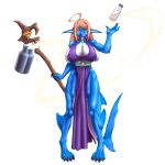  absurd_res anthro big_breasts bodily_fluids breasts clothing female fish hi_res humanoid_pointy_ears lactating lactating_through_clothing magic_user marine milk milk_bucket muscular muscular_thighs necozuki shark solo staff wet wet_clothing 