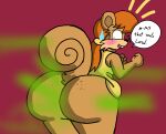  anthro big_butt blush bodily_fluids brappycatty brown_body brown_fur brown_hair butt clothing dialogue fart fart_fetish female fur hair hi_res looking_back mammal open_mouth rodent sciurid simple_background solo sound_effects speech_bubble sweat sweatdrop tami tan_body tan_fur teeth text yellow_clothing 