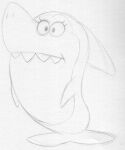  2021 eyelashes female fin fish hanna-barbera jabberjaw jabberjaw_(character) jellystone_(hbo_max) marine monochrome sbshouseofpancakes semi-anthro shark sharp_teeth sketch solo standing teeth toony traditional_media_(artwork) 