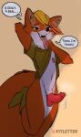  anthro aroused big_nipples bodily_fluids bottomless breath canid canine clothed clothing clothing_lift colored disney dripping english_text erection fitletter fluffy fluffy_tail fox genital_fluids girly mammal nipples precum precum_drip robin_hood robin_hood_(disney) seductive text tongue tongue_out tunic wide_hips 