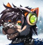  2021 black_hair black_nose canid canine digital_media_(artwork) eyewear fur glasses green_eyes hair headshot_portrait hi_res mammal portrait tai_l_rodriguez tan_body tan_fur 