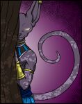  2021 anthro beerus clothing digital_media_(artwork) domestic_cat dragon_ball dragon_ball_super felid feline felis hairless hairless_cat looking_at_viewer male mammal prismanoodle_(artist) simple_background smile solo sphynx_(cat) 