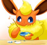  :3 ambiguous_gender big_ears black_nose blue_eyes brown_inner_ear brush digital_media_(artwork) eeveelution evolutionary_stone feral fire_stone flareon fluffy fluffy_tail front_view fur furniture half-length_portrait head_tuft hi_res holding_object inner_ear_fluff kemono kenikenikeke long_ears mammal monotone_ears monotone_tail multicolored_body multicolored_fur musical_note neck_tuft nintendo no_sclera orange_body orange_ears orange_fur orange_inner_ear_fluff paint paintbrush painting pok&eacute;mon pok&eacute;mon_(species) portrait pupils quadruped semi-anthro simple_background smile solo table tuft two_tone_body two_tone_fur video_games white_background white_pupils yellow_body yellow_fur yellow_tail 