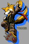  ace_combat ace_combat_7 anthro canid canine canis clothed clothing flight_suit fur gun gun_in_mouth handgun hi_res mammal military_uniform orange_body orange_fur pawpads paws ranged_weapon simple_background solo teeth trigger_(ace_combat_7) uniform unknown_artist weapon wolf 