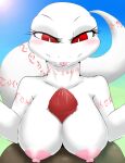  2018 absurd_res albino alternate_version_at_source anthro areola arm_markings bedroom_eyes big_breasts big_eyes big_tail biped blep blush bodily_fluids breast_play breasts bust_portrait crusch_lulu day detailed_background digital_drawing_(artwork) digital_media_(artwork) duo erection eyelashes female front_view genital_fluids genitals hi_res huge_breasts light lizard long_tail looking_at_genitalia looking_at_penis looking_down markings milkteafox narrowed_eyes neck_markings nipples non-mammal_breasts nude outside overlord_(series) penis penis_between_breasts pink_areola pink_markings pink_nipples pink_tongue portrait precum pupils red_eyes red_penis reptile reptile_penis scalie seductive sex shaded slit_pupils smile soft_shading sun sunlight tail_markings thick_tail titfuck tongue tongue_out tribal tribal_markings white_body white_pupils 