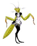  2021 ambiguous_gender antennae_(anatomy) anthro arthropod arthropod_abdomen buggyllum claws clothing colored digital_media_(artwork) green_body insect legwear looking_at_viewer maid_uniform mandibles mantis shaded simple_background sketch solo steam stockings uniform 