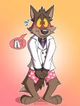  2021 anthro blush brown_body brown_fur canid canine canis clothed clothing digital_media_(artwork) dreamworks fur hi_res male mammal mr._wolf_(the_bad_guys) mushketeery necktie pink_clothing pink_underwear simple_background solo suit_jacket the_bad_guys topwear underwear wolf yellow_eyes 