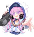  1girl anchor_symbol aqua_hair aqua_nails bangs blunt_bangs boombox braid breasts chain_necklace flag hat headphones heart heart-shaped_eyewear highres hololive hood hoodie izu_(tea_value_lord) medium_breasts minato_aqua multicolored_hair neko_(minato_aqua) pink_hair solo sunglasses twin_braids two-tone_hair upper_body virtual_youtuber 