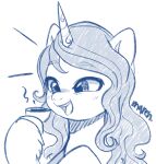  beverage container cup equid equine female hasbro hi_res horn izzy_moonbow_(mlp) mammal marenlicious mlp_g5 monochrome my_little_pony portrait sketch solo steam tea tea_cup unicorn 