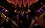  backlighting embers looking_at_viewer mecha muvluv muvluv_alternative muvluv_total_eclipse no_humans official_art official_wallpaper portrait science_fiction solo tactical_surface_fighter takemikazuchi_(muvluv) visor 