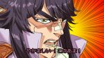  1girl bandaid bandaid_on_nose black_hair emphasis_lines jojo_no_kimyou_na_bouken kujo_jotaro long_hair looking_at_viewer mouth_hold open_mouth orange_background portrait ruukii_drift sanpaku solo stalk_in_mouth stardust_crusaders translation_request umamusume yellow_eyes 