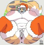  2016 after_sex anthro anus areola big_breasts biped bodily_fluids breasts christmas christmas_clothing christmas_headwear clothing cum cum_in_pussy cum_inside dated dedoarts eye_roll fatilis_rei felid female foreshortening front_view genital_fluids genitals hat headgear headwear holidays huge_breasts legwear mammal mostly_nude navel nipples open_mouth open_smile pantherine pussy santa_hat smile solo thigh_highs tiger 