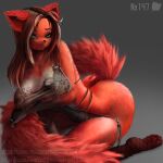  1:1 2021 absurd_res anthro artist_name big_breasts big_butt big_legs big_nipples biped breast_squish breasts butt canid canine clothing female fluffy fluffy_tail fox fur green_eyes hi_res lingerie mammal nipples nx147 pawpads realistic red_body red_fur solo squish text thick_thighs url watermark wide_hips 