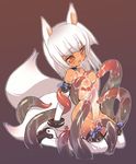  animal_ears bad_id bad_pixiv_id blade_(galaxist) breast_squeeze breasts choker copyright_request cum detached_sleeves elbow_gloves fang gloves kneeling medium_breasts multiple_tails open_mouth restrained see-through solo swimsuit tail tentacles tentacles_under_clothes thighhighs white_hair 