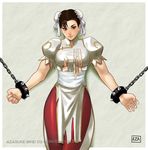  azasuke bracelet capcom chained chains chun-li double_bun double_buns highres jewelry spiked_bracelet spikes street_fighter torn_clothes 