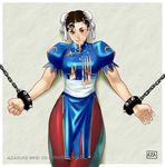  azasuke bracelet capcom chained chains chun-li double_bun double_buns highres jewelry spiked_bracelet spikes street_fighter 