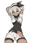  1girl absurdres arms_behind_head bea_(pokemon) cowboy_shot dark-skinned_female dark_skin ewokakuman highres pokemon pokemon_(game) pokemon_swsh simple_background solo white_background 