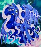  025aki absurd_res blue_body blue_eyes blue_hair blush breasts equid equine feathered_wings feathers female feral friendship_is_magic hair hasbro hi_res horn mammal my_little_pony princess_luna_(mlp) smile solo winged_unicorn wings 