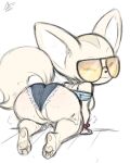  2021 4:5 absurd_res aer0_zer0 aggressive_retsuko all_fours anthro butt canid canine clothing eyewear female fennec fenneko fox genitals hi_res looking_at_viewer mammal pussy sanrio simple_background solo 