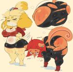 animal_crossing anthro belly bent_over big_breasts big_butt bodily_fluids bottomwear breasts breath butt canid canine canis cleavage cleavage_cutout clothed clothing coughing domestic_dog duo eyes_closed eyewear female glasses hand_on_leg hazel_(animal_crossing) hi_res hoodie huge_butt isabelle_(animal_crossing) mammal nintendo panting purple_yoshi_draws rodent sciurid shih_tzu shorts slightly_chubby sweat sweatpants sweatshirt sweaty_butt thick_thighs tongue tongue_out topwear torn_bottomwear torn_clothing toy_dog tree_squirrel video_games wide_hips 