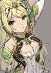  1girl blonde_hair breasts cleavage gem hair_ornament headpiece highres jewelry large_breasts long_hair mythra_(xenoblade) rosia_san sketch solo tiara very_long_hair xenoblade_chronicles_(series) xenoblade_chronicles_2 yellow_eyes 