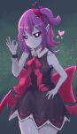  1girl black_dress black_sclera colored_sclera colored_skin demon_girl dress hair_ornament long_hair looking_at_viewer maxdeng musume_(yuunama) ok_sign pointy_ears purple_hair purple_skin simple_background sleeveless sleeveless_dress smile solo v_yuusha_no_kuse_ni_namaiki_da_r yuusha_no_kuse_ni_namaiki_da 