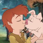  1:1 bestiality disney domestic_pig duo eyes_closed female feral hen_wen hooves human interspecies kissing lonbluewolf low_res madmax male male/female mammal suid suina sus_(pig) the_black_cauldron 