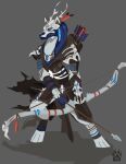  2017 anthro armello arrow biped bone bow_(weapon) canid canine canis clothed clothing digitigrade female grey_background hi_res jewelry mammal necklace ranged_weapon river_(armello) simple_background solo standing tattoo video_games weapon wolf wolfdawg 