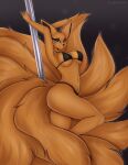  9_tails absurd_res anthro bikini breasts canid canine clothing crossgender dancing female fox hi_res hierophant_green_(artist) invalid_tag kurama kyubi mammal multi_tail naruto nude pole solo striptease swimwear tail thick_thighs 